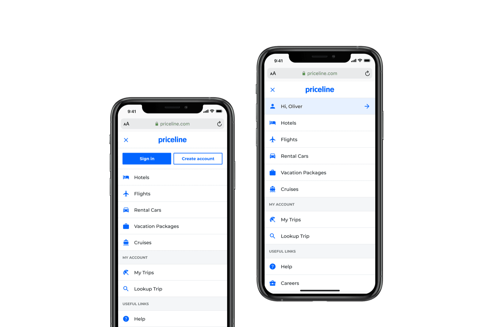 Mobile menu — Priceline