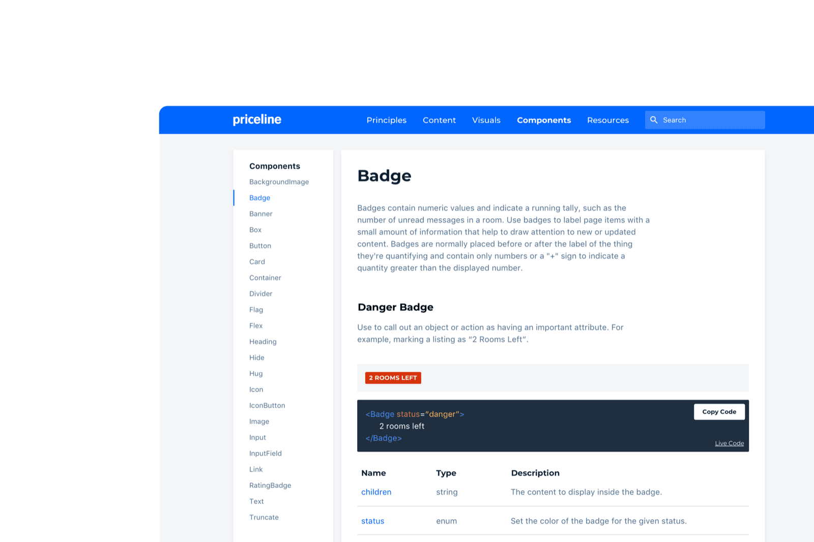 Design system docs — Priceline
